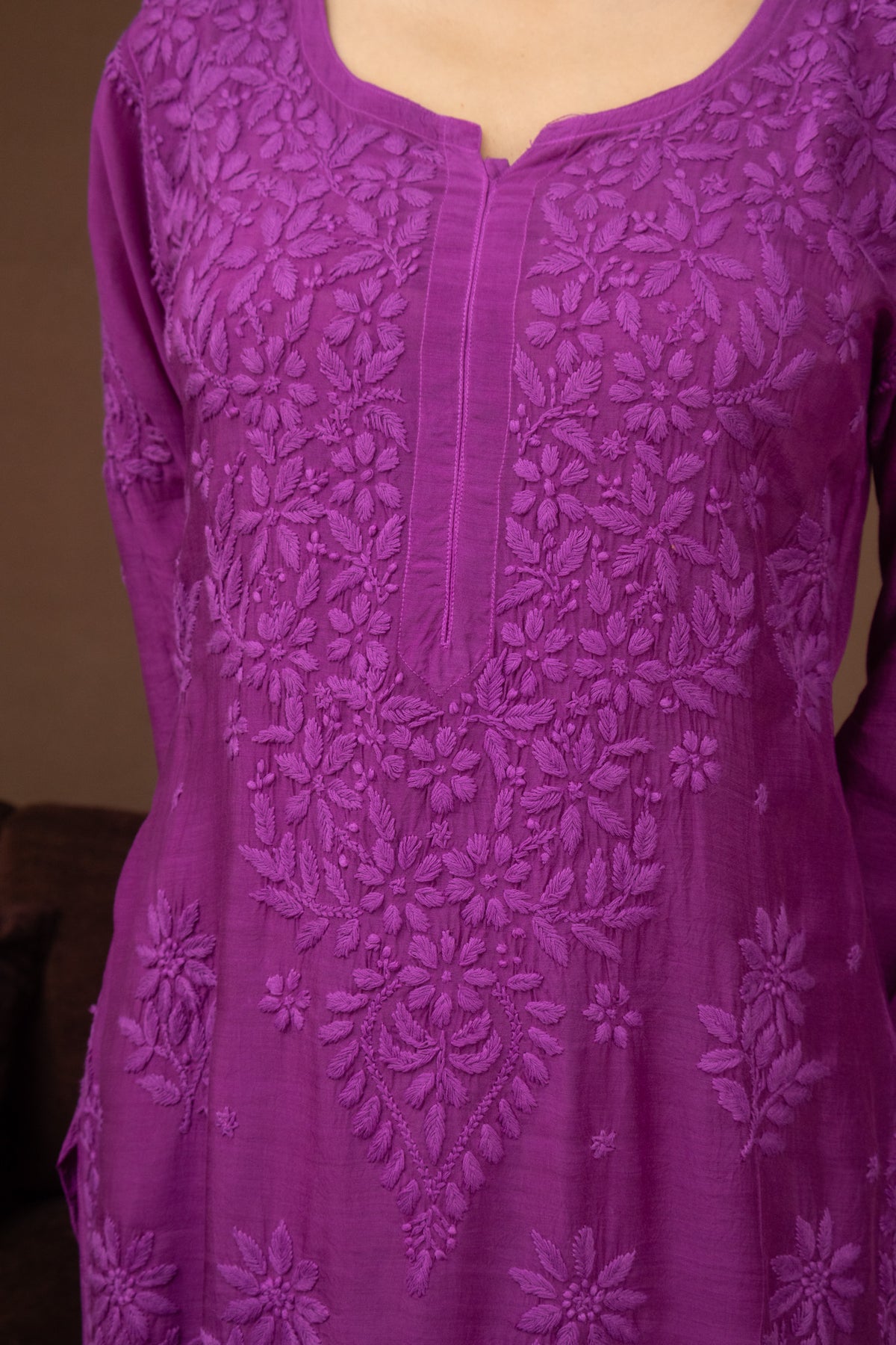 Purple Muslin Kurti with Ghaaspatti Work