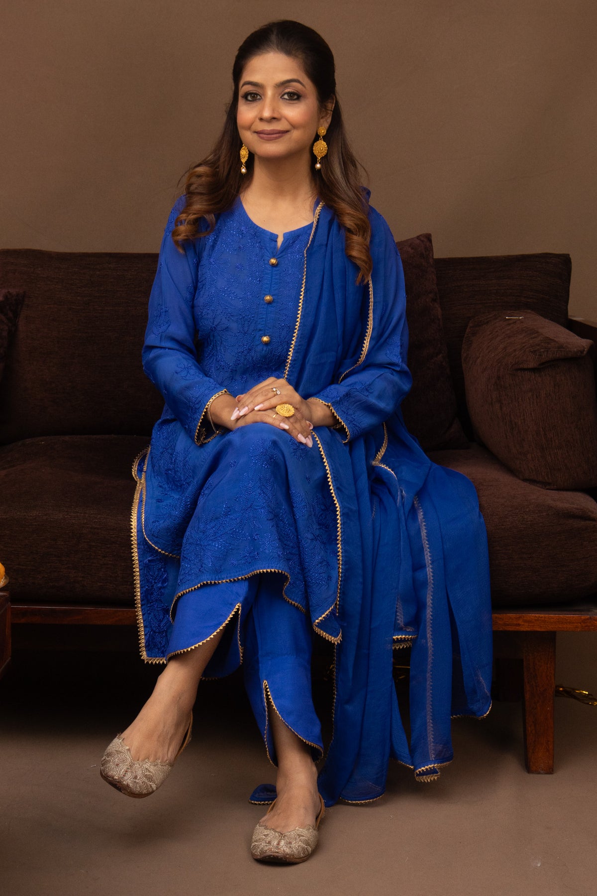 Blue Festive Chikankari Muslin 3 Piece Set