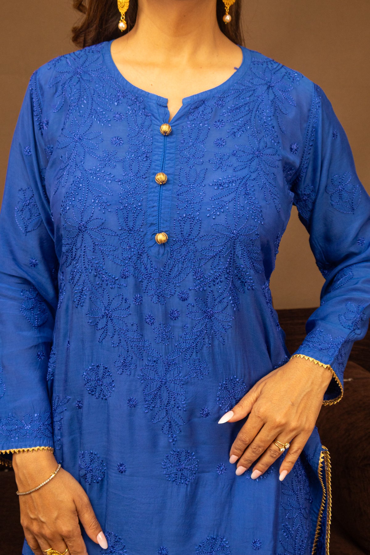 Blue Festive Chikankari Muslin 3 Piece Set