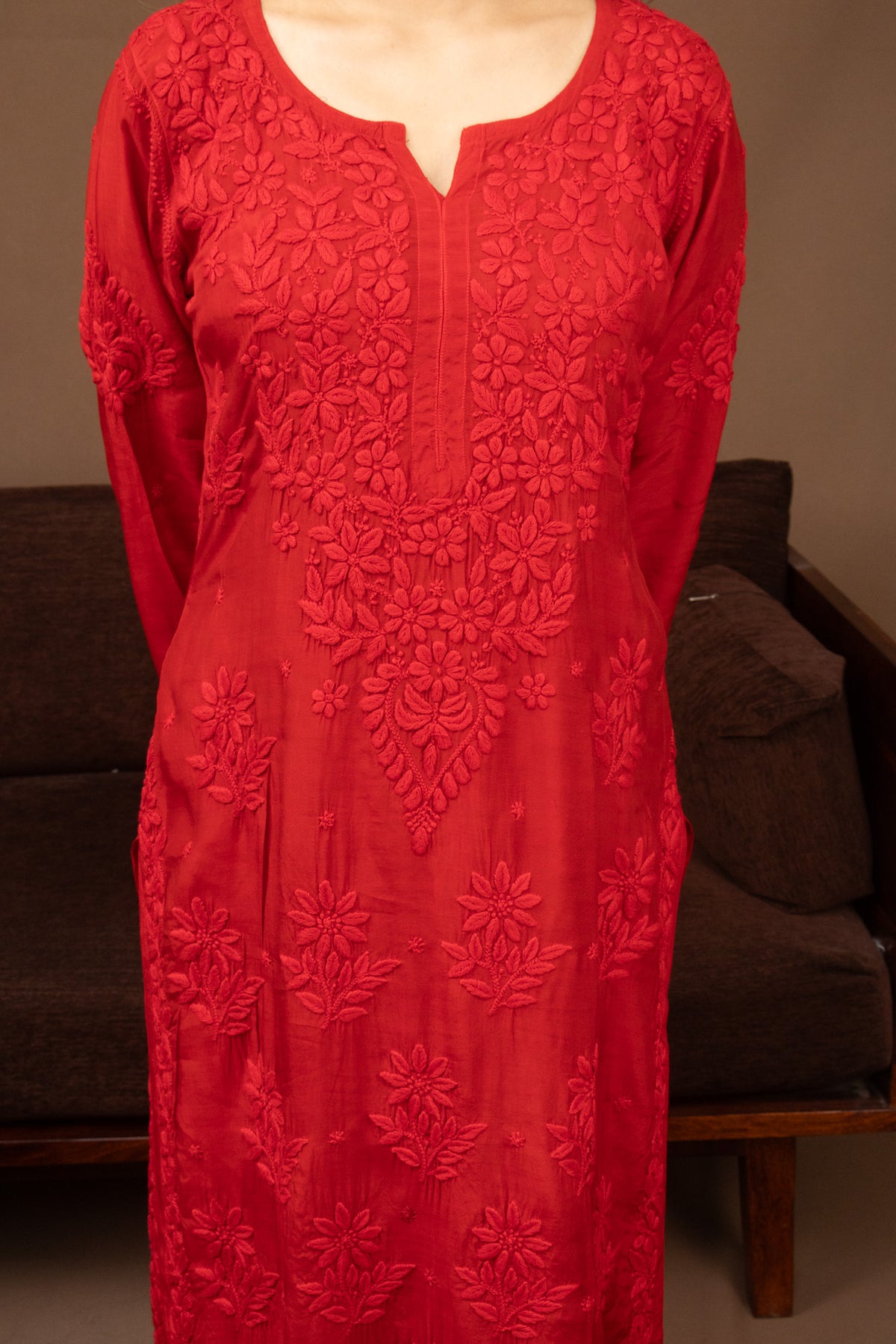 Red Muslin Kurti with Afghani 3 Piece set
