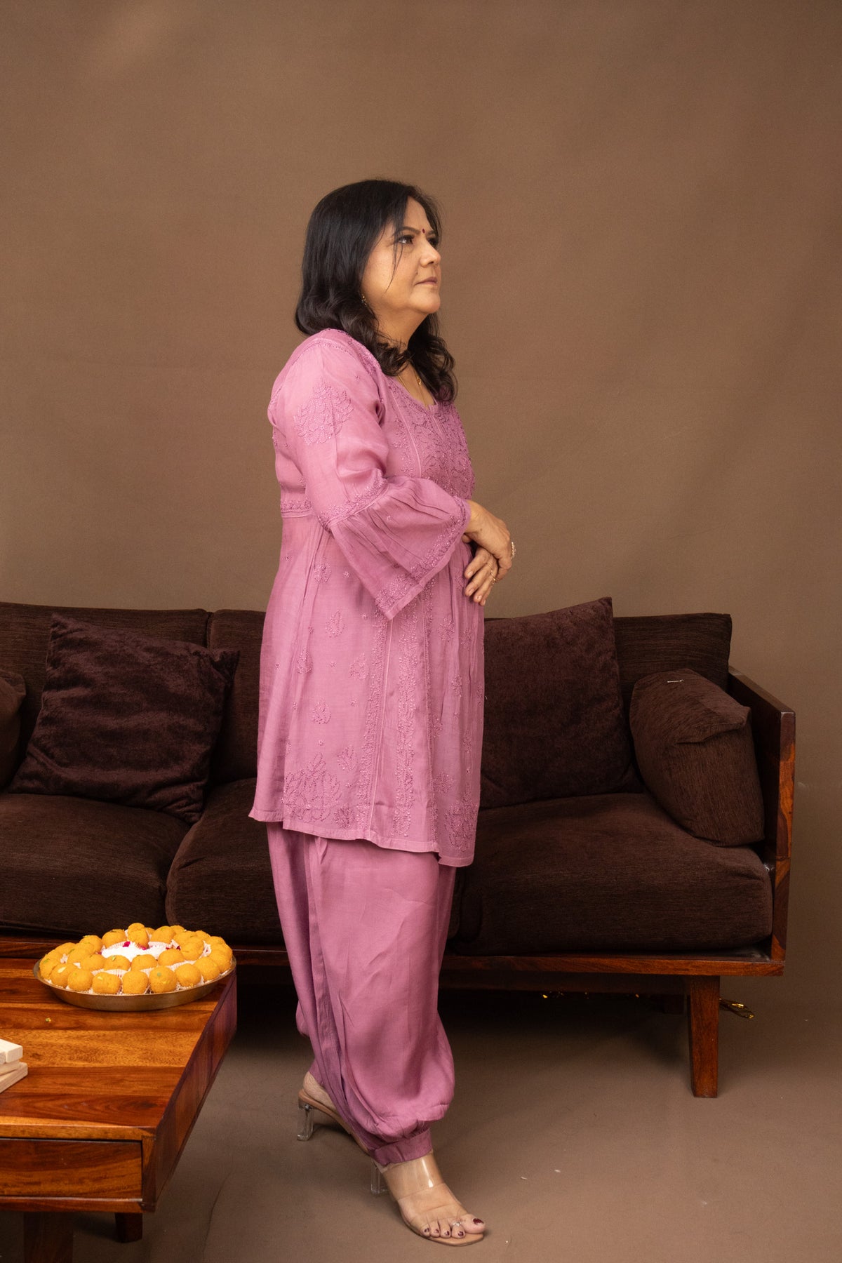 Lavendar Muslin Nyra Kurti Afghani 2 Piece Set