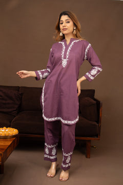 Lavendar Everyday Chikankari Cotton Coord Set