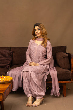 Lavendar Muslin Kurti with Afghani 3 Piece set