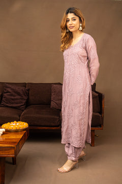Lavendar Muslin Kurti with Ghaaspatti Work