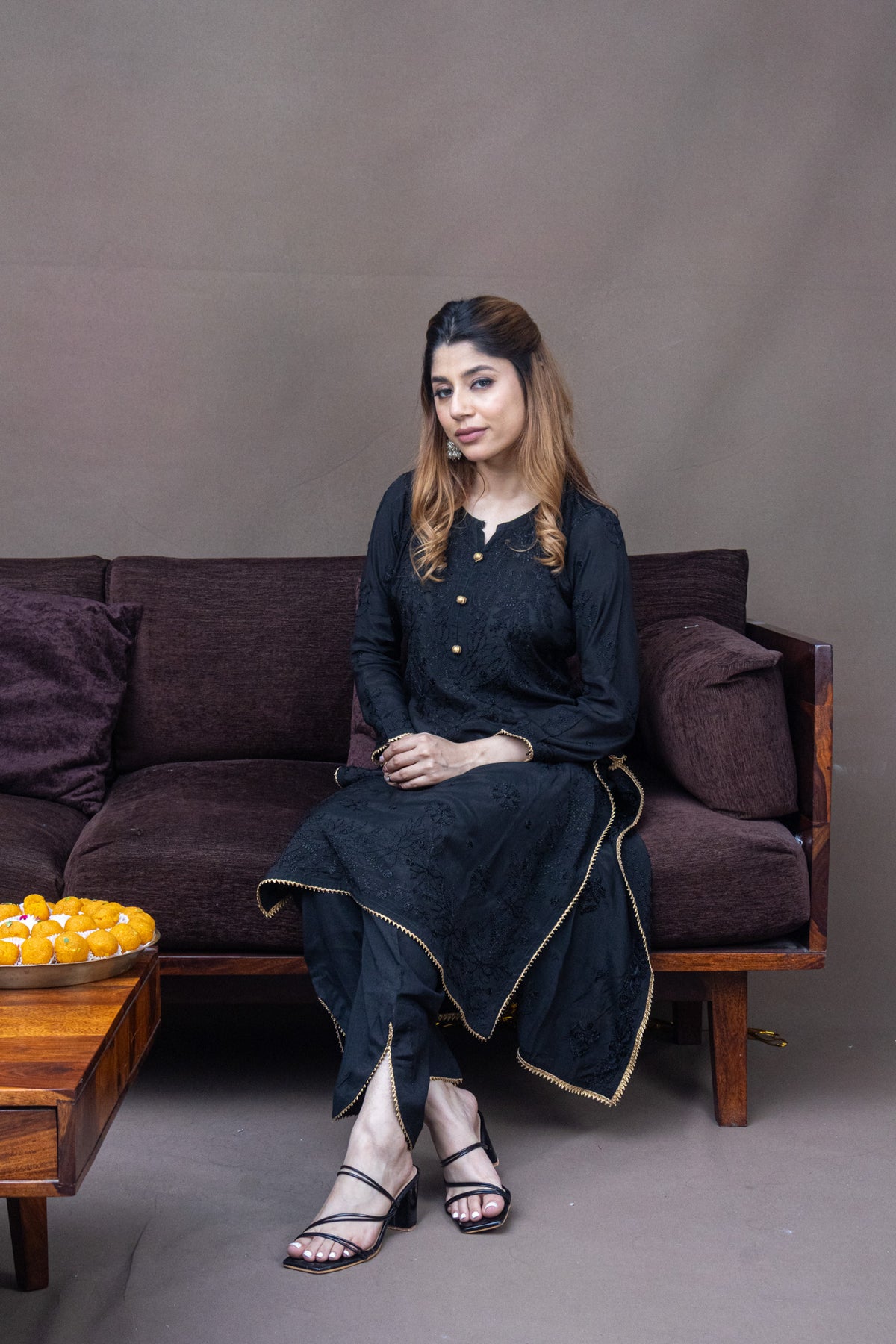 Black Festive Chikankari Muslin 2 Piece Set