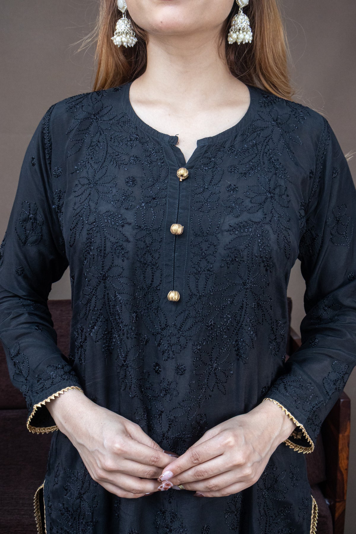 Black Festive Chikankari Muslin 2 Piece Set