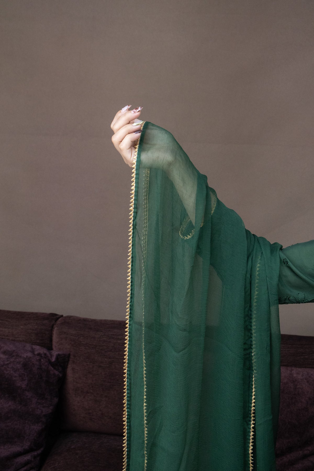 Green Festive Chikankari Muslin 3 Piece Set