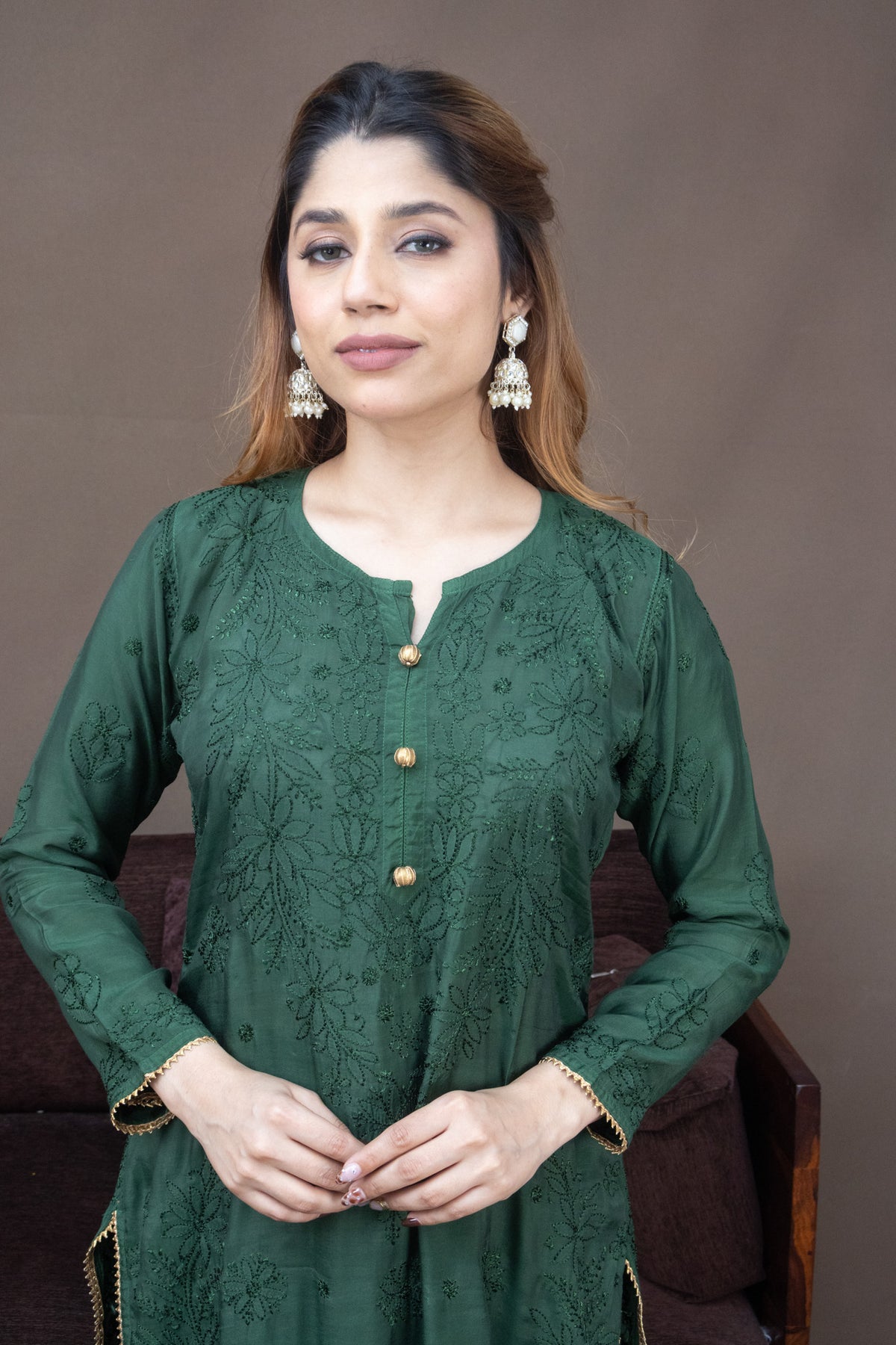 Green Festive Chikankari Muslin 3 Piece Set