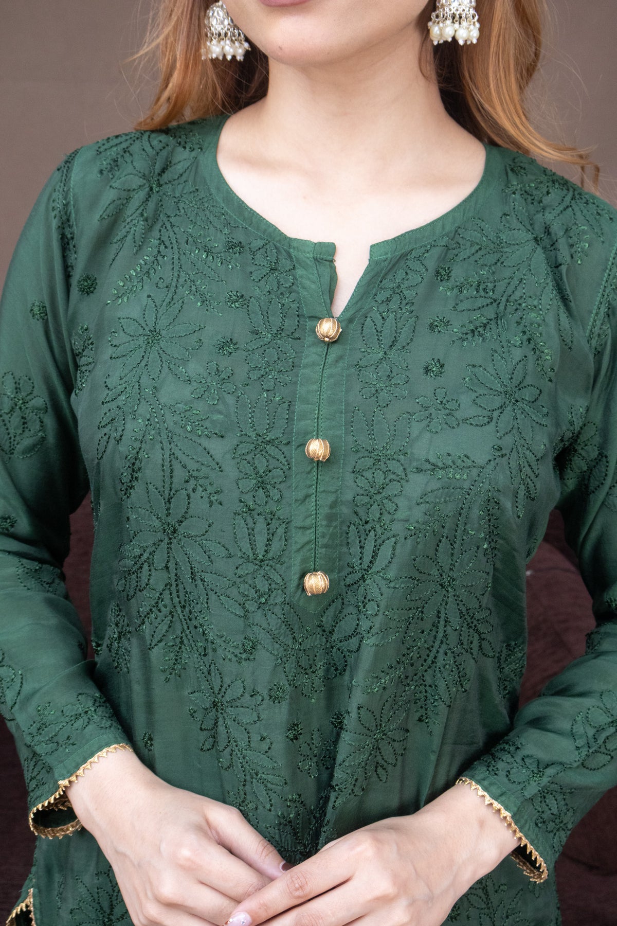 Green Festive Chikankari Muslin 3 Piece Set
