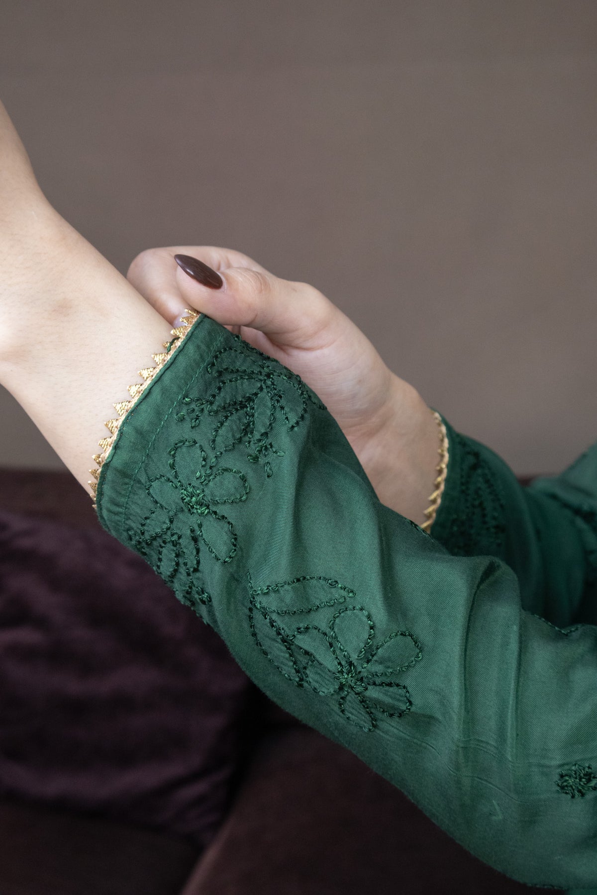 Green Festive Chikankari Muslin 3 Piece Set