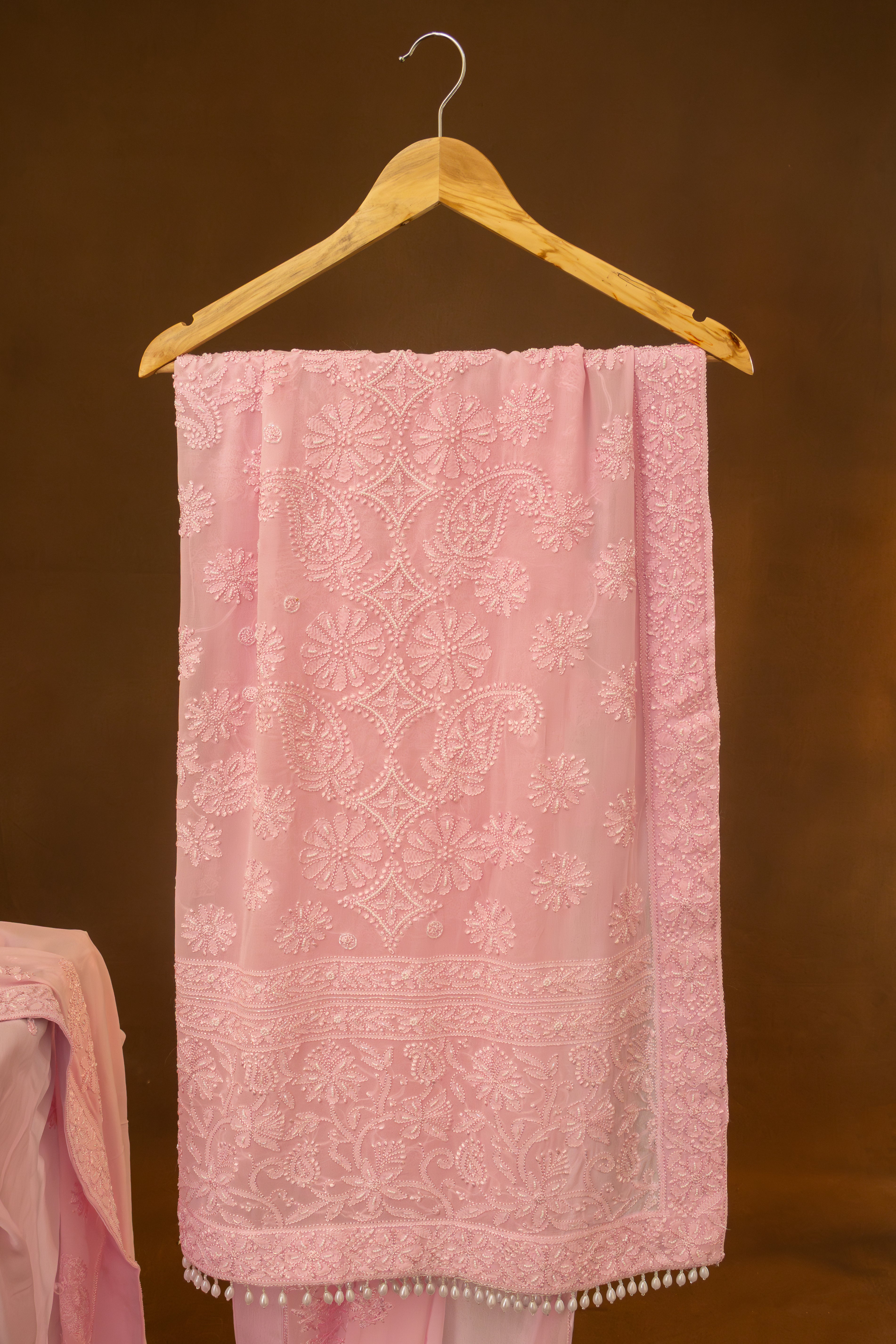 Premium Viscose Georgette Chikankari Resham Thread Saree Skirt Border Palla with  Pearl & Cutdana work