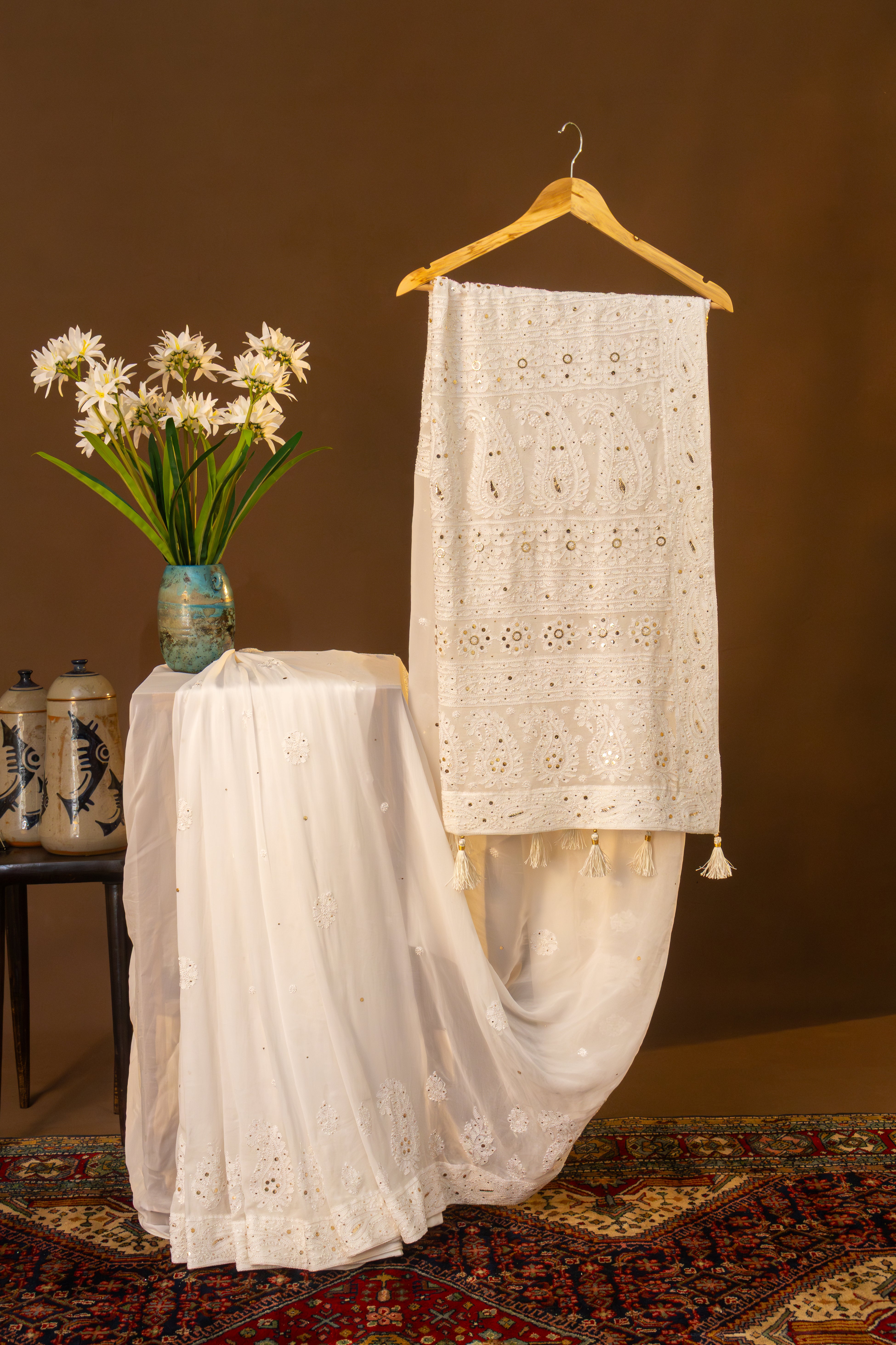 Premium Viscose Georgette Skirt Border Palla with Mukesh work