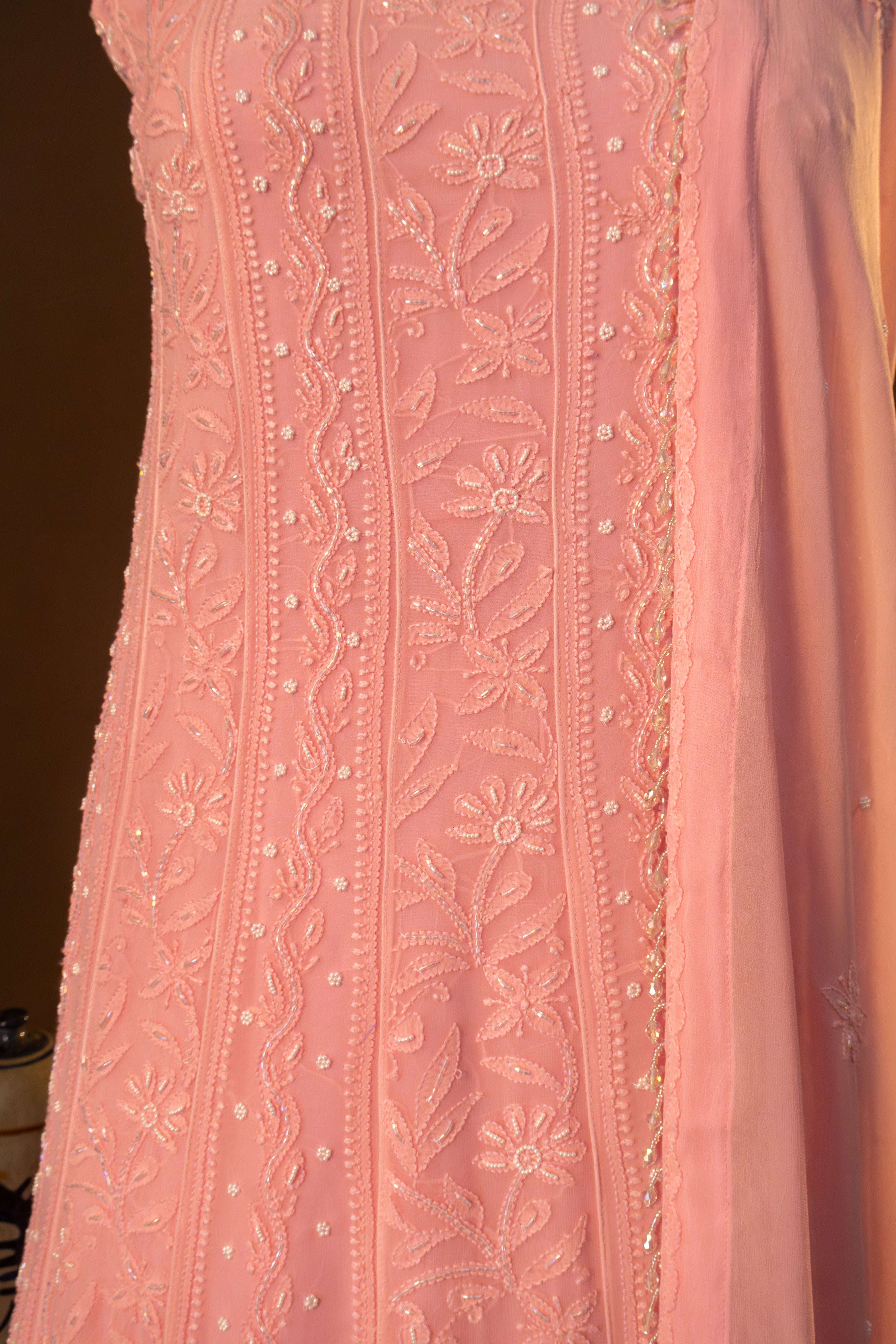 Premium Viscose Gorgette Full Jaal Anarkali  Semi Stitched 2 piece Set with Pearl & Cutdana Work