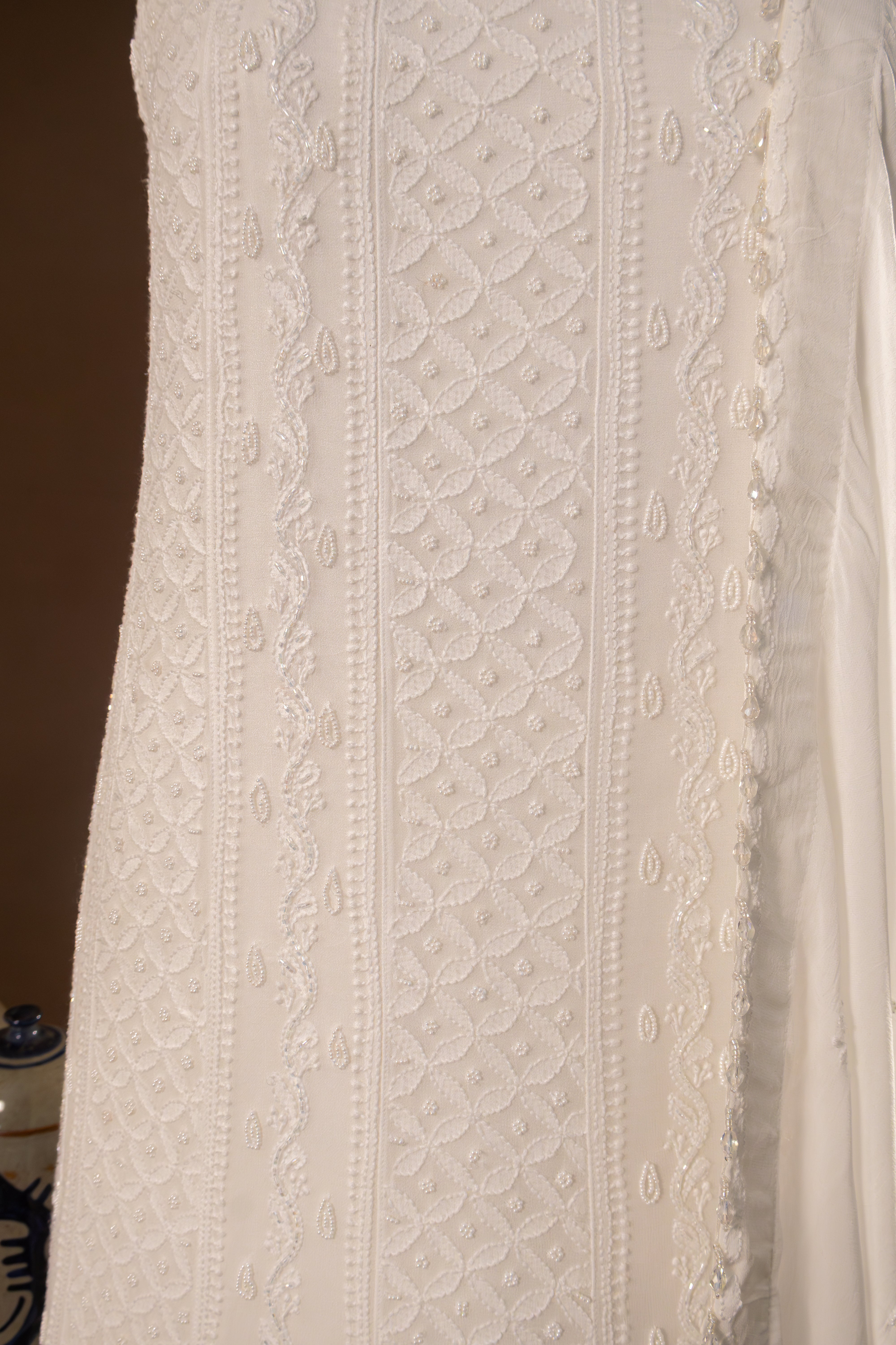 Premium Viscose Gorgette Full Jaal Anarkali  Semi Stitched 2 piece Set with Pearl & Cutdana Work