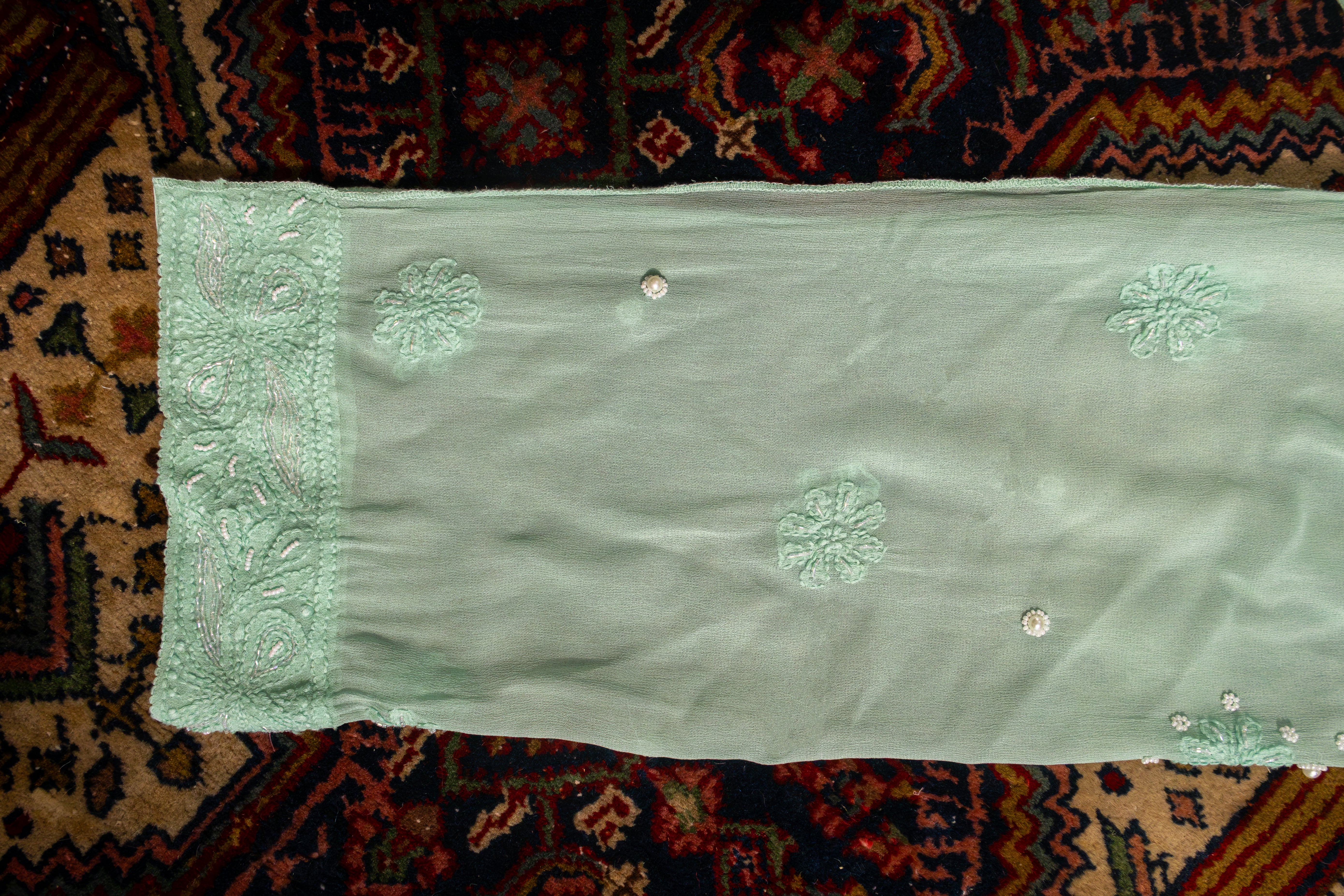 Premium Viscose Gorgette Full Jaal Anarkali  Semi Stitched 2 piece Set with Pearl & Cutdana Work