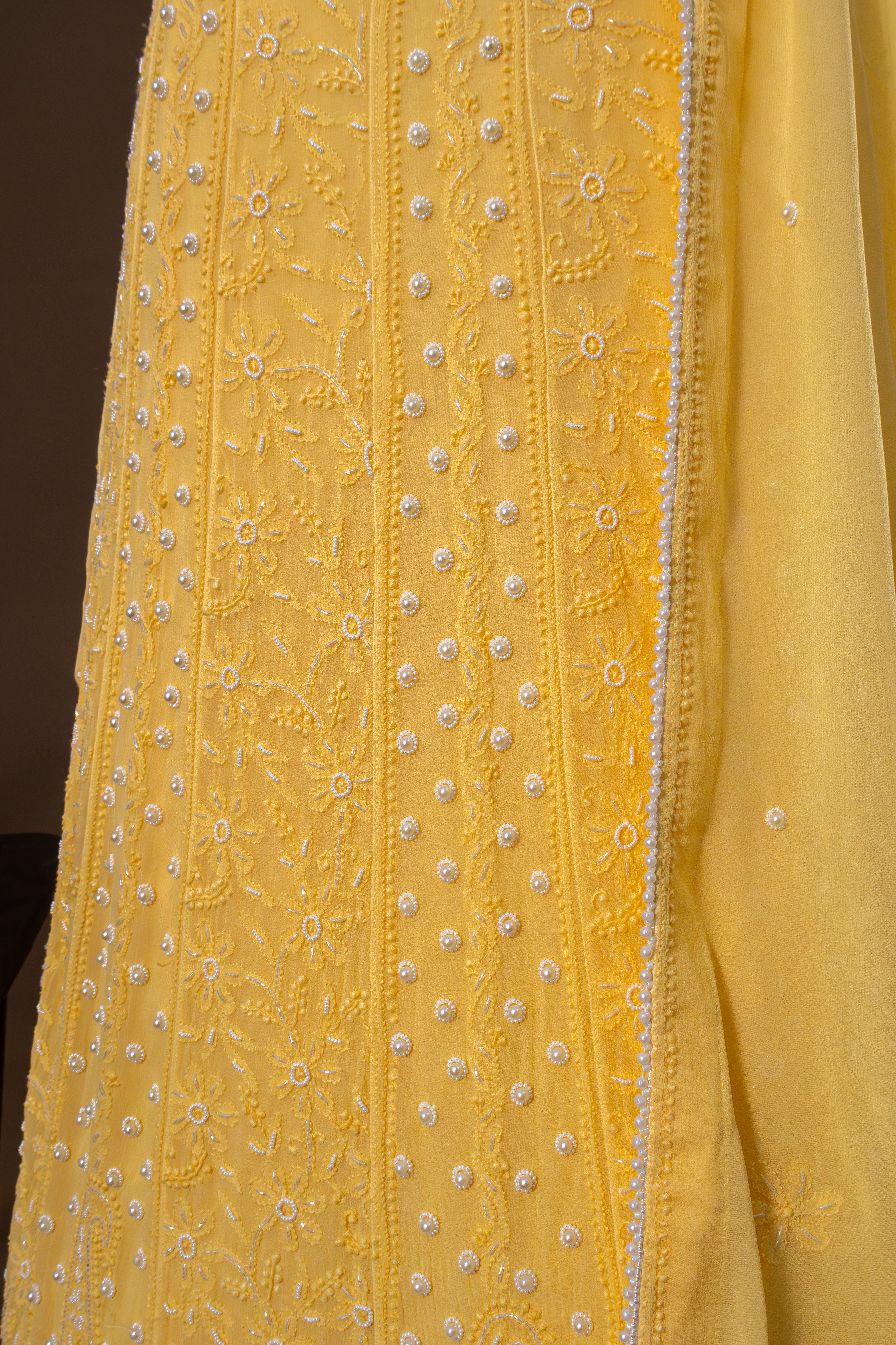 Premium Viscose Gorgette Full Jaal Anarkali  Semi Stitched 2 piece Set with Pearl & Cutdana Work