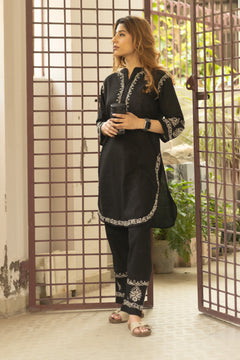 Black Everyday Chikankari Cotton Coord Set
