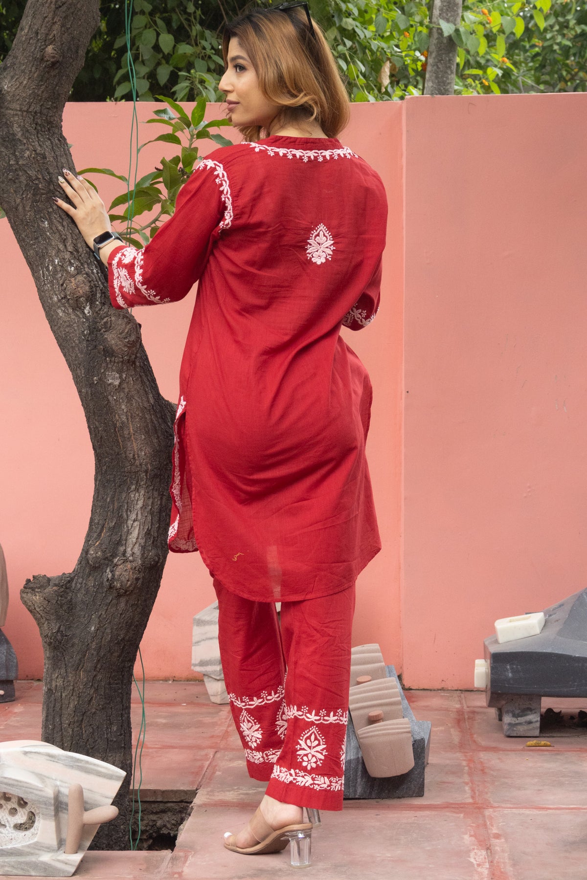 Red Everyday Chikankari Cotton Coord Set