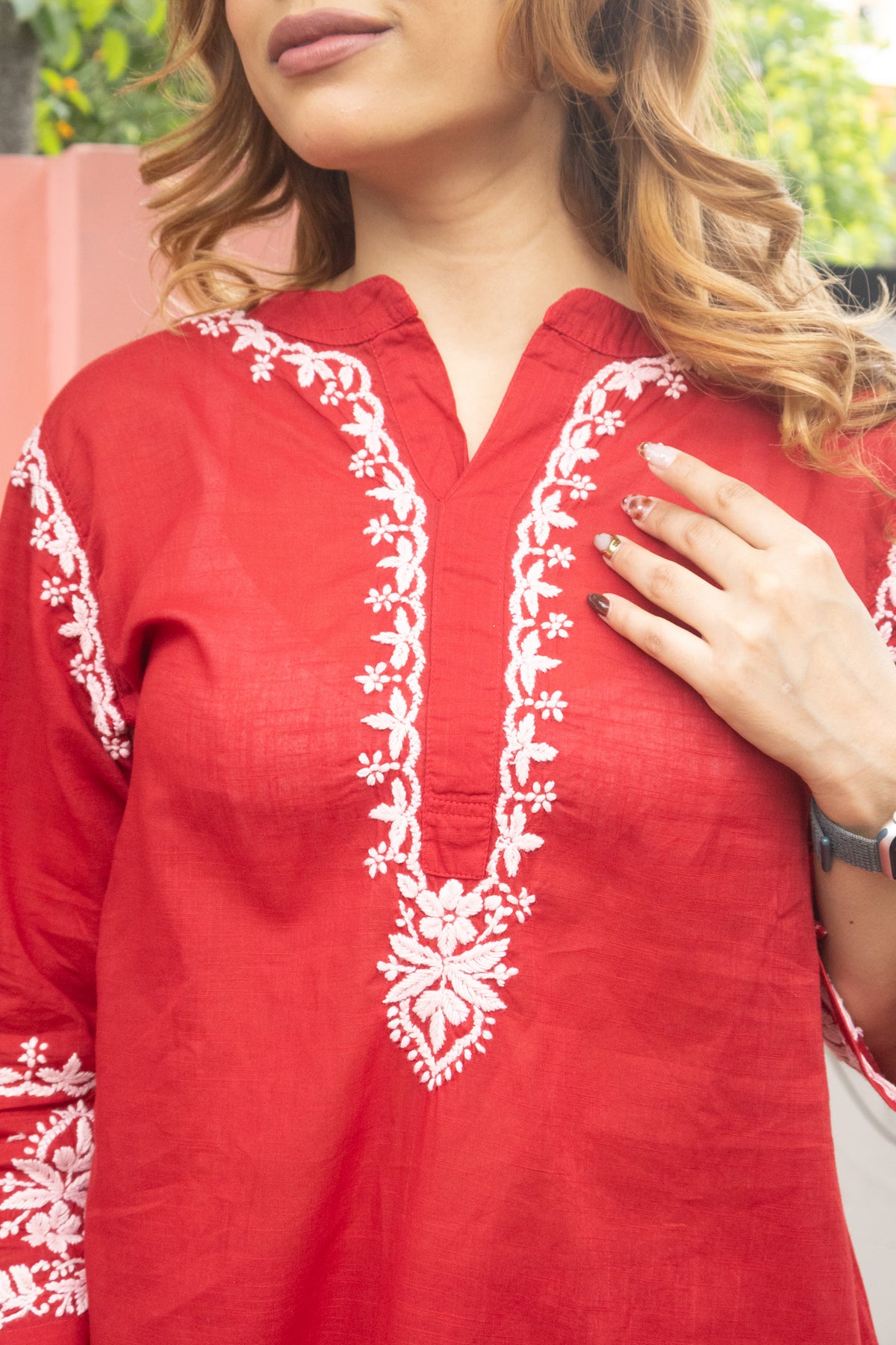 Red Everyday Chikankari Cotton Coord Set