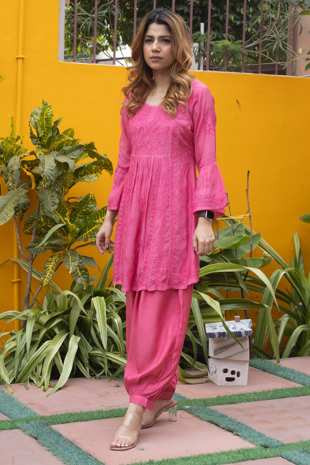 Pink Muslin Nyra Kurti Afghani 2 Piece Set