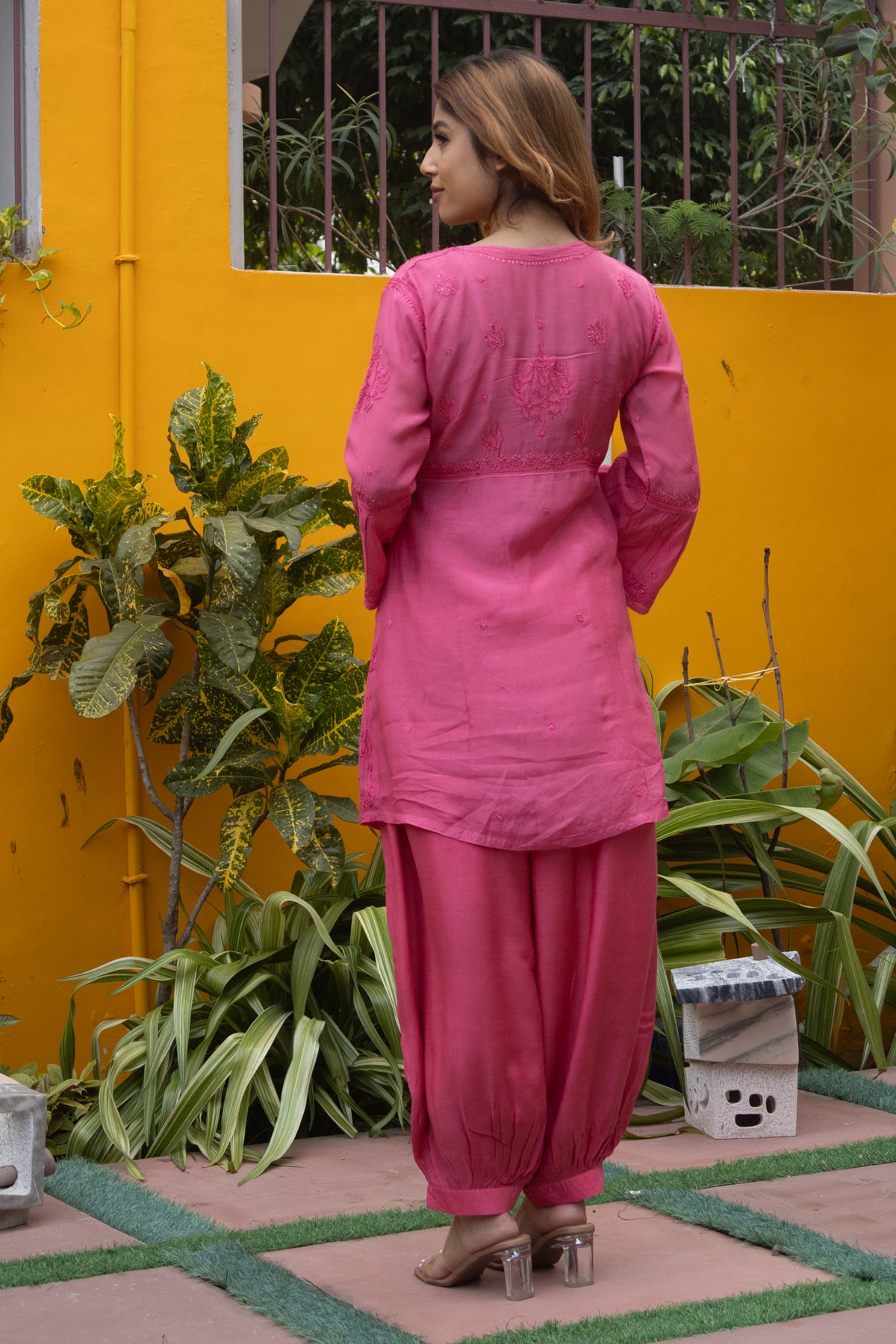 Pink Muslin Nyra Kurti Afghani 2 Piece Set