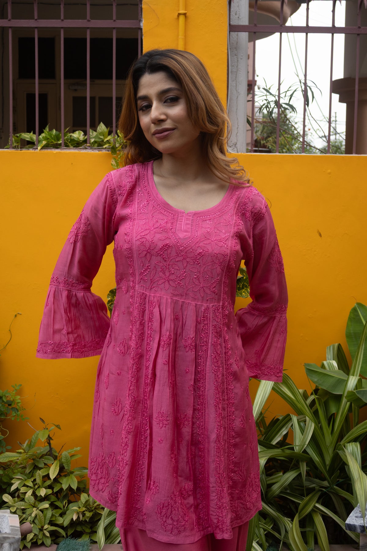 Pink Muslin Nyra Kurti Afghani 2 Piece Set