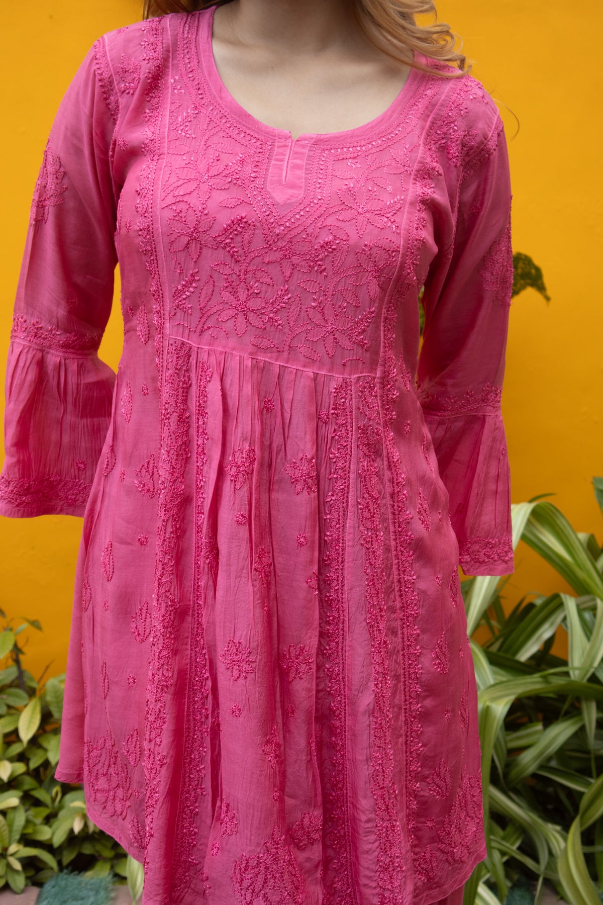 Pink Muslin Nyra Kurti Afghani 2 Piece Set