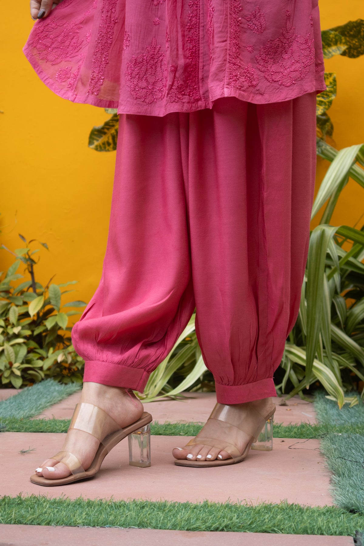 Pink Muslin Nyra Kurti Afghani 2 Piece Set