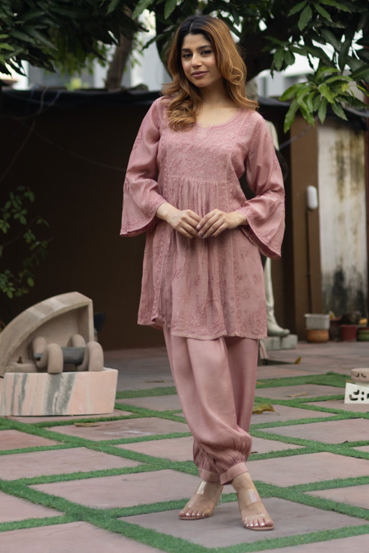 Onion Muslin Nyra Kurti Afghani 2 Piece Set