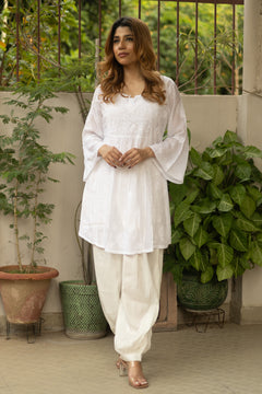White Muslin Nyra Kurti Afghani 2 Piece Set