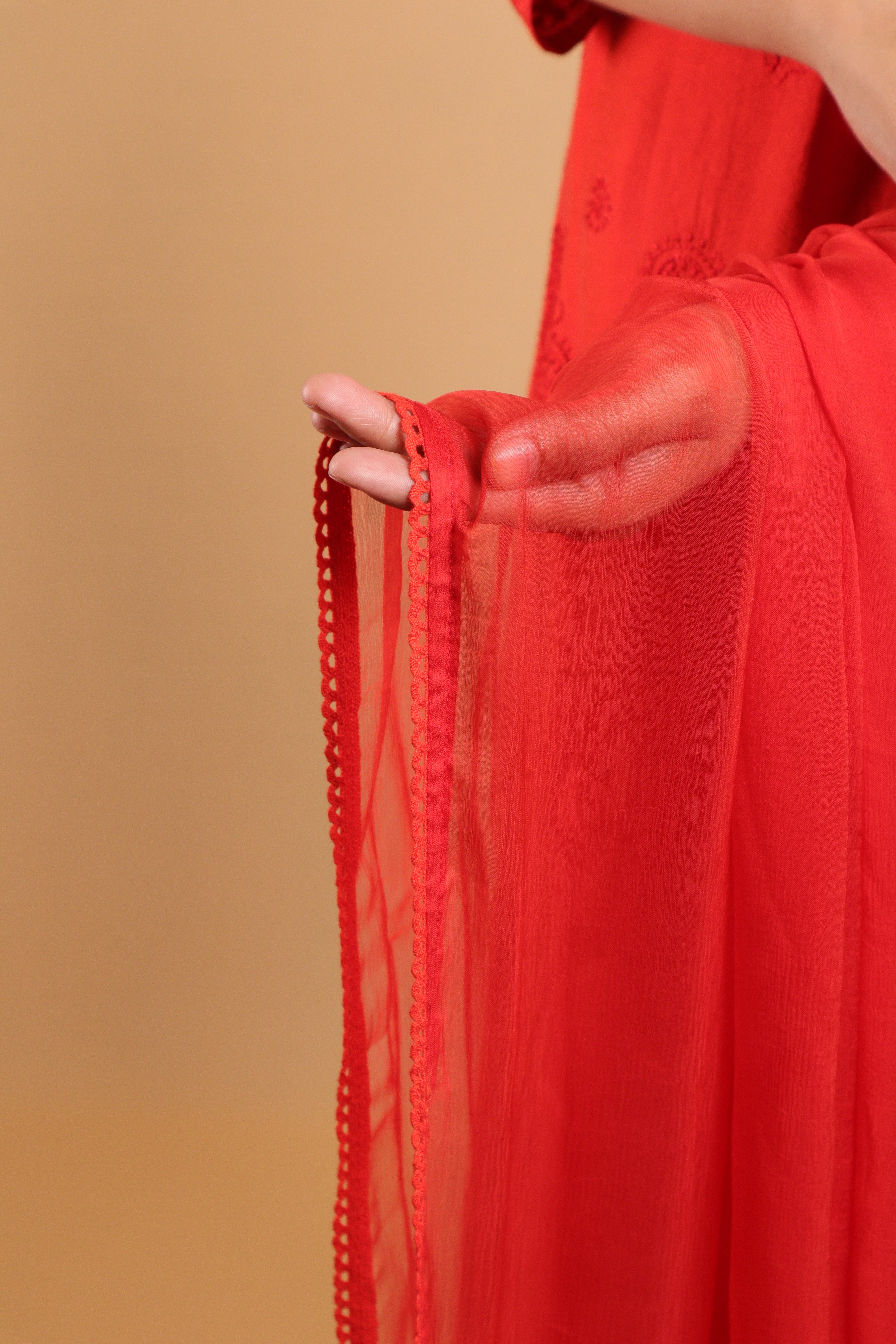 Red Chiffon Dupatta - 120DD
