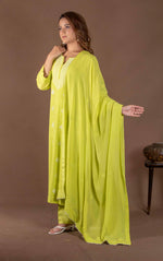 Urviya Chikankari Viscose Georgette Light Green Pearl Work Cutdaana Galla Boota Suit