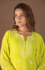 Urviya Chikankari Viscose Georgette Light Green Pearl Work Cutdaana Galla Boota Suit