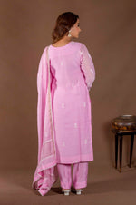 Urviya Chikankari Mul Chanderi Pink Pearl work and Cutdaana Suit