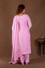 Urviya Chikankari Mul Chanderi Pink Pearl work and Cutdaana Suit