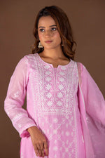 Urviya Chikankari Mul Chanderi Pink Pearl work and Cutdaana Suit