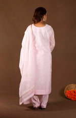 Urviya Chikankari Mul Chanderi Pink Thread work and Gotta work Gala Boota Suit