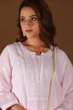 Urviya Chikankari Mul Chanderi Pink Thread work and Gotta work Gala Boota Suit