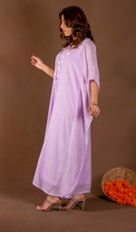 Urviya Chikankari Maheshwari Cotton Purple Cutdaana Peal Work Kaftaan