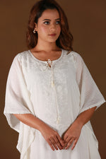 Urviya Chikankari Maheshwari Cotton White Pearl Work Cutdaana Kaftaan
