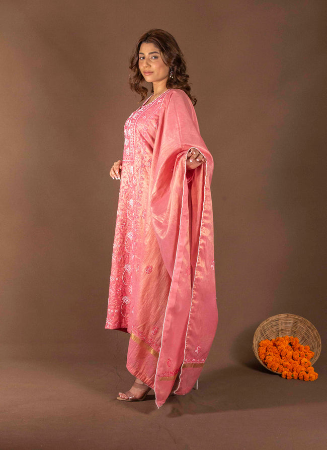 Urviya Chikankari Semi Tissue Cutdaana Pearl Work Panel Suit