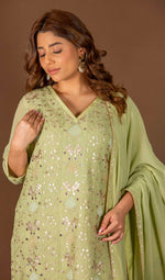 Urviya Chikankari Viscose Georgette Green Gotta Patti Bakhiya Zari Work Suit