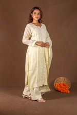 Urviya Chikankari Mul Chanderi Lemon Yellow Pearl and Cutdaana Work Panel Suit