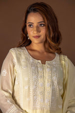 Urviya Chikankari Mul Chanderi Lemon Yellow Pearl and Cutdaana Work Panel Suit