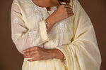 Urviya Chikankari Mul Chanderi Lemon Yellow Pearl and Cutdaana Work Panel Suit