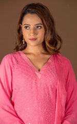 Urviya Chikankari Viscose Georgette Mukaish Full Jaal Suit Pink Suit