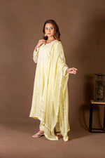 Urviya Chikankari Mul Chanderi Yellow Panel Pearl Work Suit