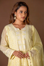 Urviya Chikankari Mul Chanderi Yellow Panel Pearl Work Suit
