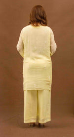 Urviya Chikankari Mul Chanderi Yellow Cutdaana Pearl Work Coord Set