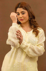Urviya Chikankari Mul Chanderi Yellow Cutdaana Pearl Work Coord Set